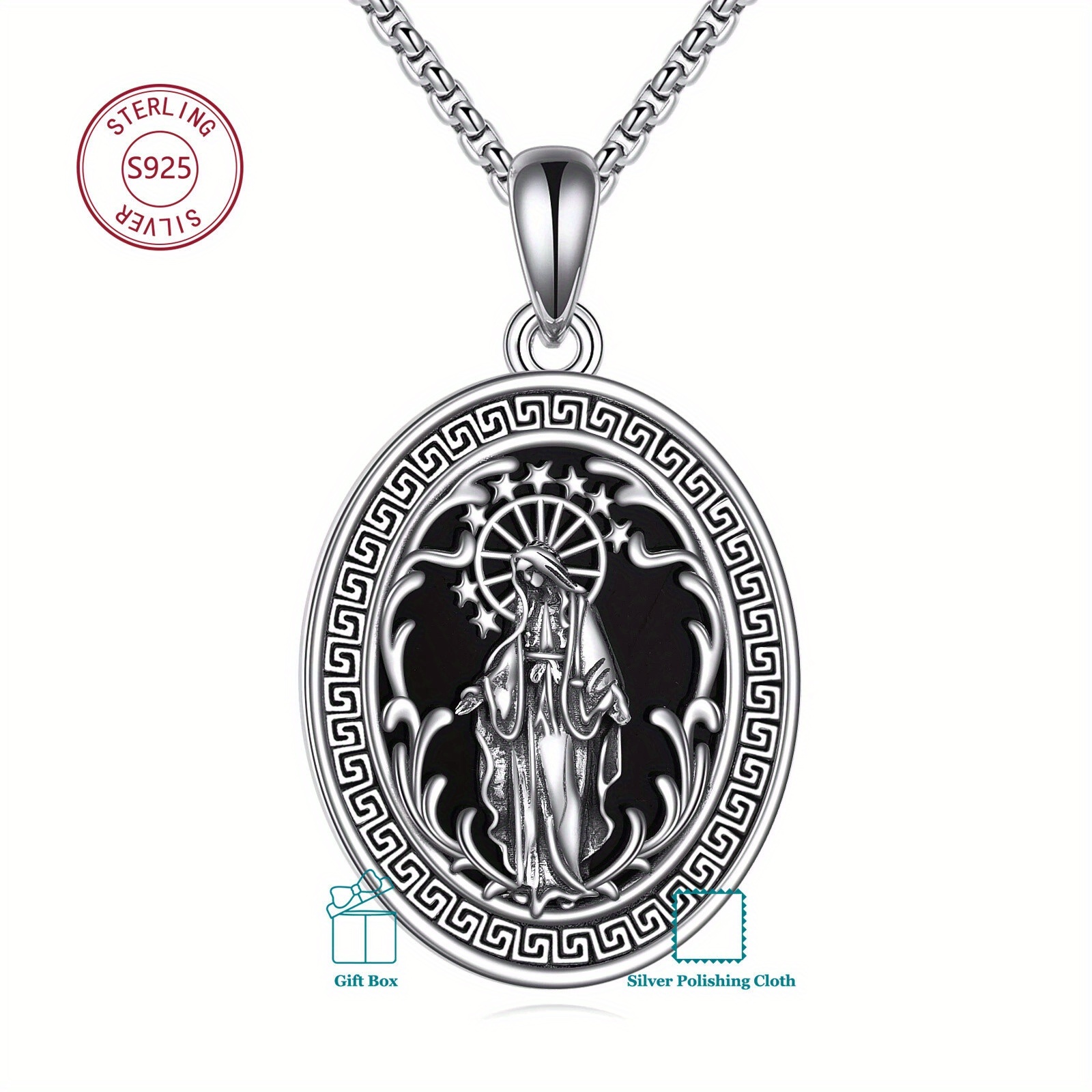 925 Sterling Silver Religious Medal Pendant Necklace
